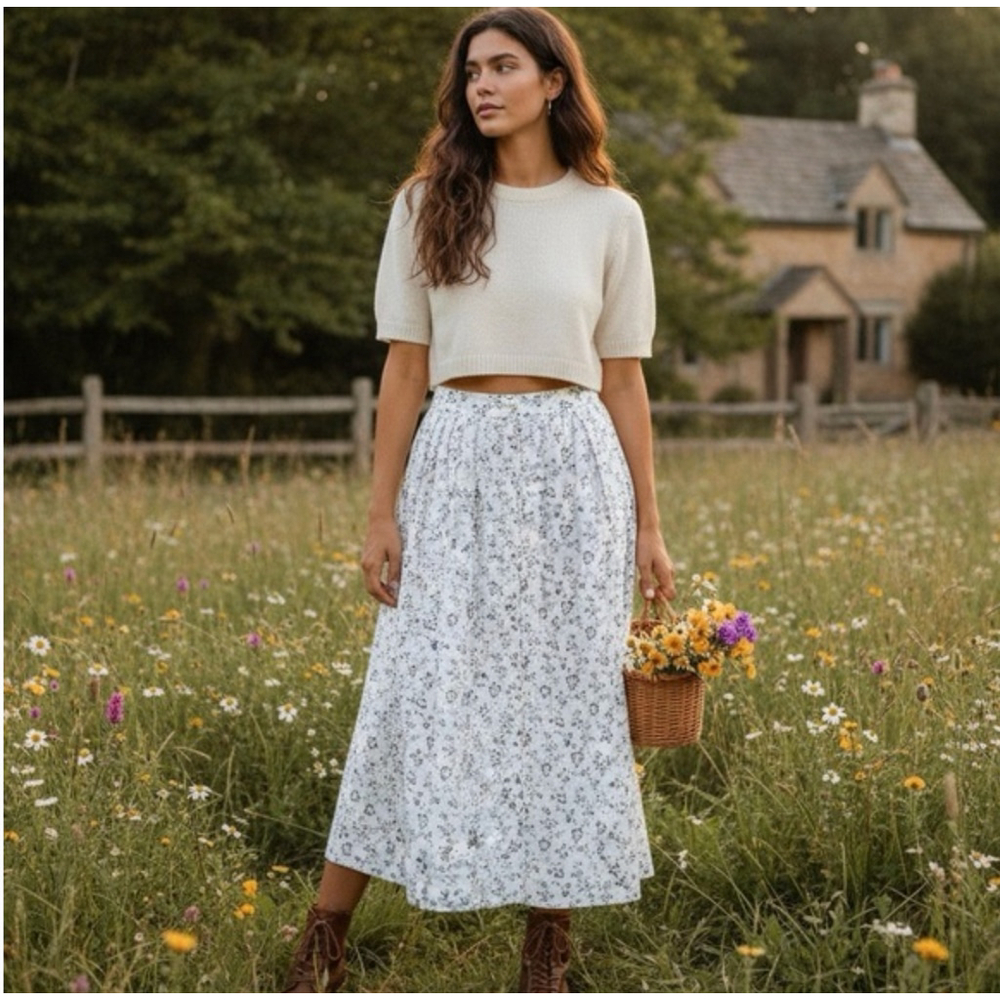 NEW Deadstock Vintage Ports International White Floral Skirt Size 14 (L)